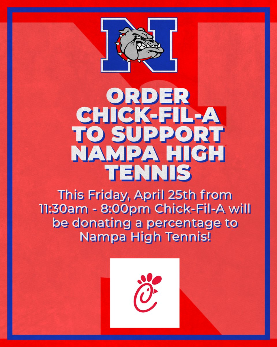 Help support NHS Tennis team this Friday from 11:30 am to 8pm at Chick-fil-A. A portion of proceeds will go towards the team!