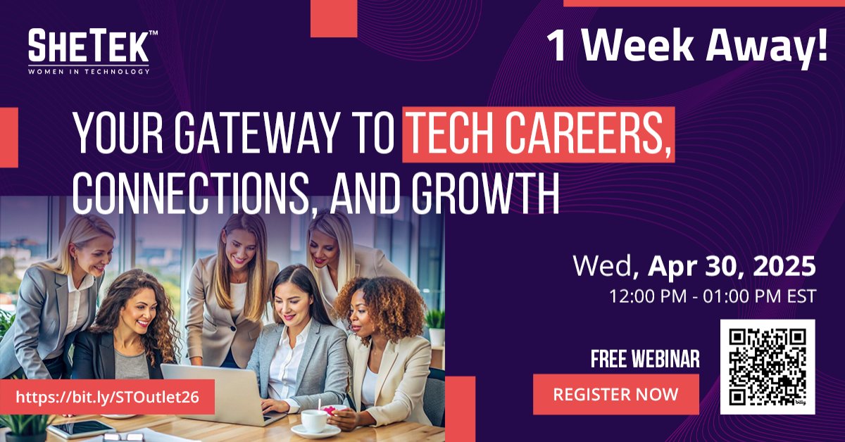 SheTek is here to help you succeed in your #TechCareer! Find out about our networking, mentorship, &amp; extensive training programs. It's a #freewebinar that will connect you to a community of growth! Find out more.
bit.ly/STOutlet26
#SheTek #WomenInTech #WomenSupportingWomen