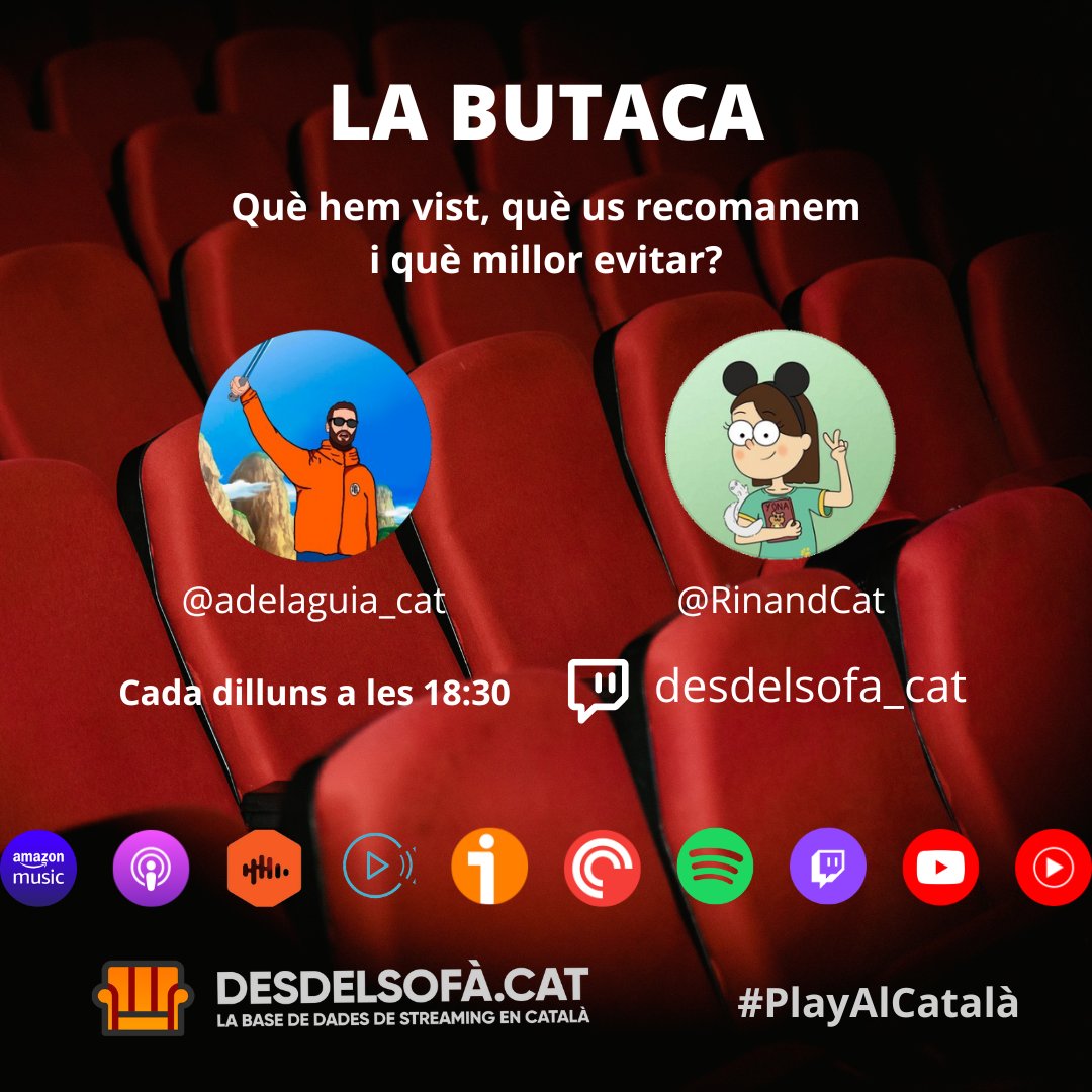 Coneixeu els videopodcast de la web <a href="/Desdelsofa_cat/">Desdelsofà.cat</a>? Actualitat de l'audiovisual, entrevistes i tertúlia cinèfila, tot en català, tot sobre audiovisual en català. Amb l'<a href="/adelaguia_cat/">Àlex de la Guia</a> i la <a href="/RinandCat/">Rin</a>.

desdelsofa.cat/videopodcast/