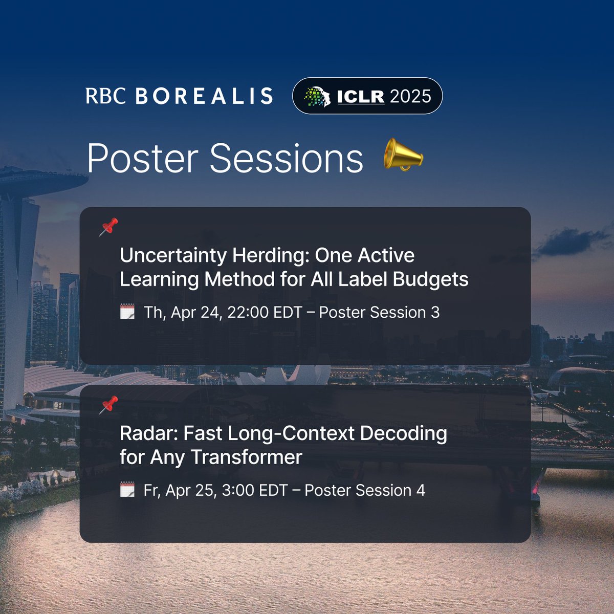 RBCBorealis's tweet image. At ICLR? Don&apos;t miss the poster sessions! This week, our team members are presenting their ICLR papers. If you&apos;re attending #ICLR2025, be sure to stop by the poster session to explore their work. 🎉 📑

📃 Uncertainty Herding: One Active Learning Method for All Label Budgets
👥 W.…