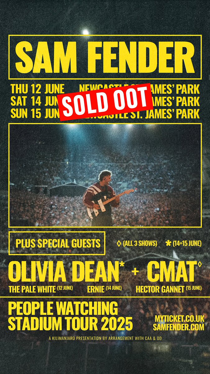 Honoured to be asked to play St James’ Park with @SamFendermusic on June 12th. See you very soon, Newcastle 🖤🤍