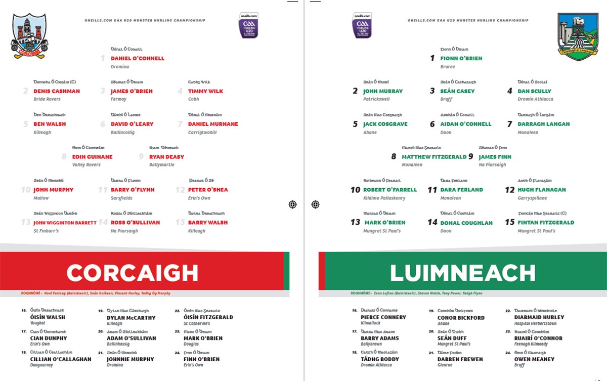 MunsterGAA's tweet photo. Limerick will play @OfficialCorkGAA in Round 4 of the oneills com Munster GAA Hurling Under 20 Championship tonight (Wednesday April 23rd) at 7:30pm in the TUS Gaelic Grounds Limerick
Check out the Team Sheet below
The game will be live on TG4
https://t.co/QIRaN0QINm https://t.co/Bc3nEjTCY7