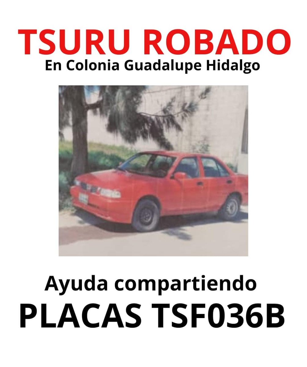 CurulPuebla's tweet image. #SERVICIOSOCIAL 🚨🚘 || Se solicita su apoyo para localizar este automóvil Tsuru rojo con placas TSF036B, que fue #robado en la colonia Guadalupe Hidalgo. Cualquier información, comuníquese al @911Puebla. #CurulPuebla