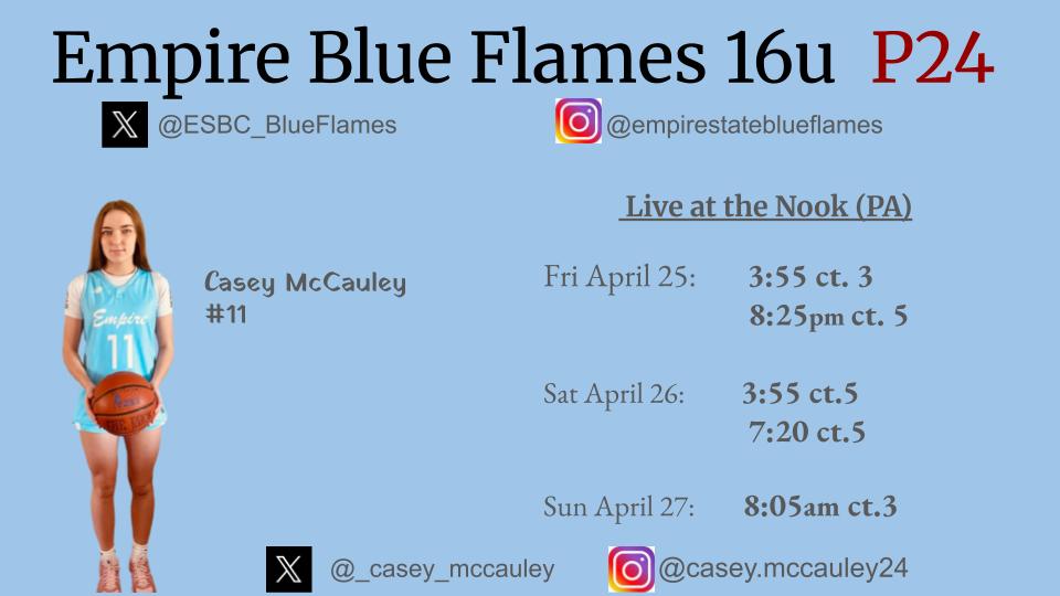 Looking forward to playing at Spooky Nook, PA this weekend. Check out Empire State Blue Flames 16u.
Schedule is below.
<a href="/ESBC_BlueFlames/">Empire</a>