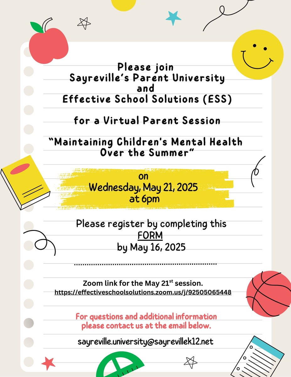 SayrevilleUniversity (@sboepd) on Twitter photo Join Sayreville University and Effective School Solutions for an informative Parent Virtual Session on Wed. May 21, 2025.  Click this link to register docs.google.com/forms/d/e/1FAI… Join Sayreville University and Effective School Solutions for an informative Parent Virtual Session on Wed. May 21, 2025.  Click this link to register docs.google.com/forms/d/e/1FAI…