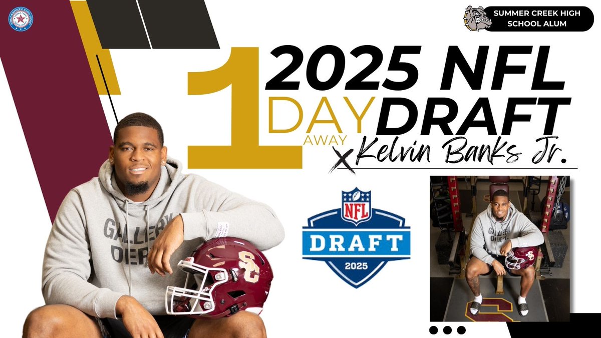 Humble ISD (@humbleisd) on Twitter photo The 2025 NFL Draft begins tomorrow in Green Bay, Wisconsin ... Where will <a href="/SC_BulldogFB/">Summer Creek Football</a> former star Kelvin Banks Jr. go? #NFLDraft #txhsfb #ShineOn ๐ซ The 2025 NFL Draft begins tomorrow in Green Bay, Wisconsin ... Where will <a href="/SC_BulldogFB/">Summer Creek Football</a> former star Kelvin Banks Jr. go? #NFLDraft #txhsfb #ShineOn ๐ซ