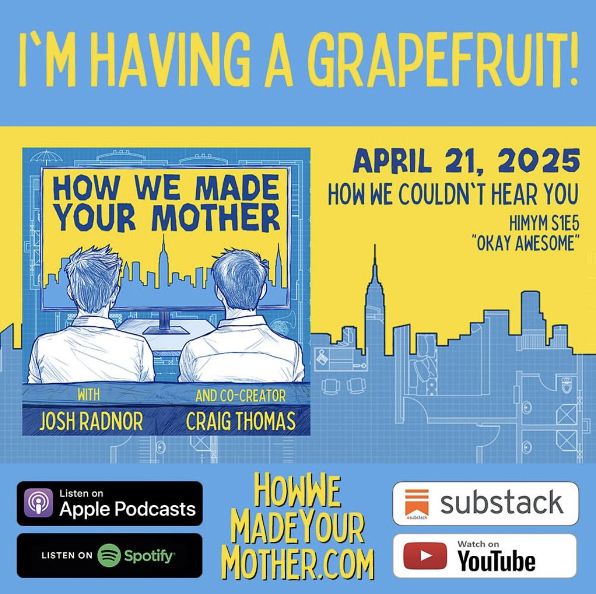 Check out this weeks episode of How We Made- What? Oh, I said Check out this week's episode! I SAID: CHECK OUT THIS WEEK'S EPISODE!!! CHHECCKK OUTTTT…. CAN SOMEONE TURN THIS MUSIC DOWN???!!! 
howwemadeyourmother.com