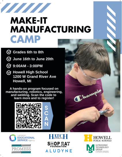 Summer Camp opportunity for Livingston County students, grades 6th - 8th!  Scan to register! #LESA  #Brighton #Fowlerville  #Hartland #Howell #Pinckney