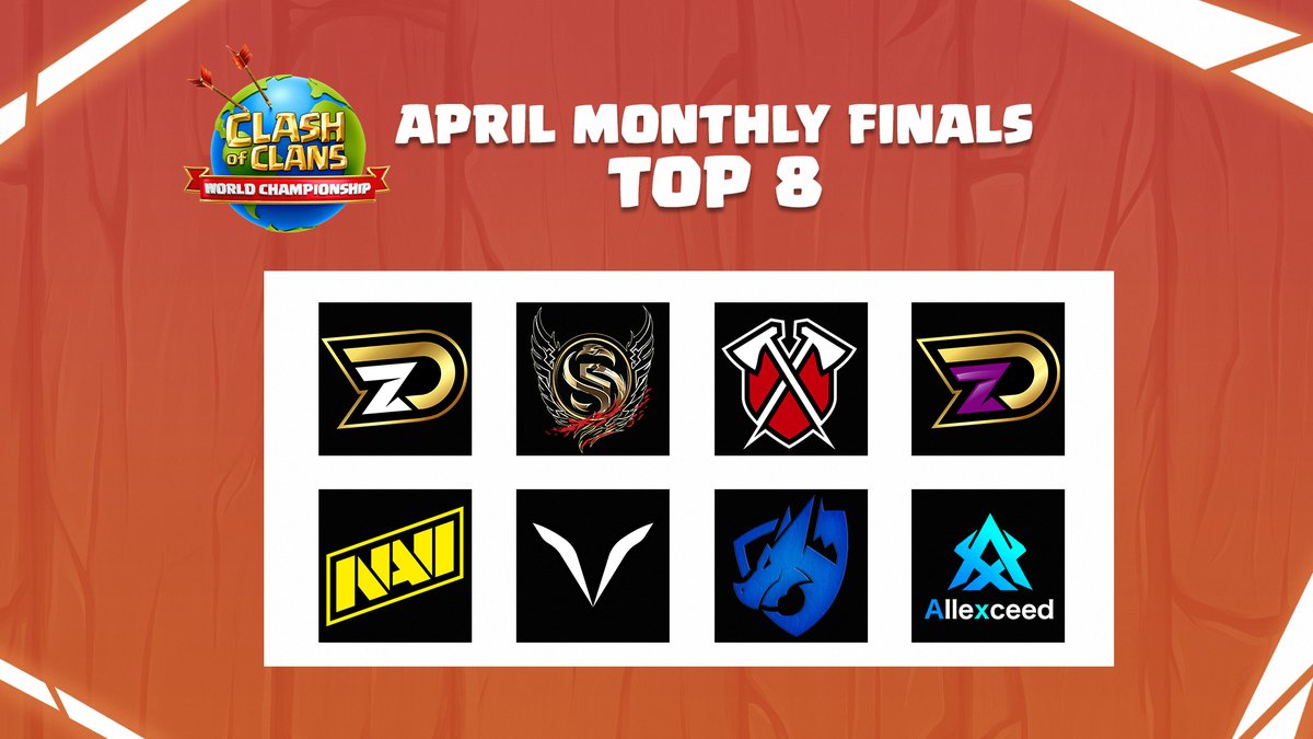 Clash of Clans Esports (@cocesports) on Twitter photo 🥳 CONGRATS TO THE APRIL QUALIFIER TOP 8! 🥳
🏆 These teams have battled through the qualifiers and secured their spot in the Monthly Finals! 🔥
1️⃣ <a href="/DiziGroup/">DIZI</a>
2️⃣ <a href="/Synchronic_gg/">Synchronic Gaming</a>
3️⃣ <a href="/TribeGaming/">Tribe Gaming</a>
4️⃣ <a href="/DiziGroup/">DIZI</a>
5️⃣ <a href="/natusvincere/">NAVI</a>
6️⃣ <a href="/vatic_coc/">Vatic - Clash of Clans</a>
7️⃣ <a href="/ElektrosCoc/">Team Elektros CoC</a>
8️⃣ <a href="/Allexceed2025/">Allexceed</a> 🥳 CONGRATS TO THE APRIL QUALIFIER TOP 8! 🥳
🏆 These teams have battled through the qualifiers and secured their spot in the Monthly Finals! 🔥
1️⃣ <a href="/DiziGroup/">DIZI</a>
2️⃣ <a href="/Synchronic_gg/">Synchronic Gaming</a>
3️⃣ <a href="/TribeGaming/">Tribe Gaming</a>
4️⃣ <a href="/DiziGroup/">DIZI</a>
5️⃣ <a href="/natusvincere/">NAVI</a>
6️⃣ <a href="/vatic_coc/">Vatic - Clash of Clans</a>
7️⃣ <a href="/ElektrosCoc/">Team Elektros CoC</a>
8️⃣ <a href="/Allexceed2025/">Allexceed</a>
