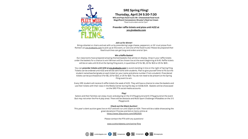 We are so excited for our SPRING FLING tomorrow evening! Raffle Baskets will be displayed and you are welcome to purchase extra tickets before 6:15pm. Raffle winners drawn at 6:45pm 4/24/2025!