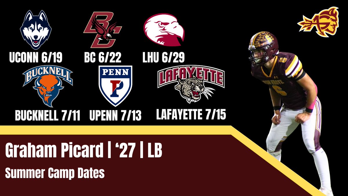 Looking forward to camping this summer. Here is my schedule at this point. <a href="/avon_groveFB/">Avon Grove Football</a> <a href="/CoachJCoffey/">Coach Coffey</a> <a href="/CoachCiesielski/">Peter Ciesielski</a> <a href="/Coach_Saint/">Mike Saint Germain</a> <a href="/CoachDupont/">Jon Dupont</a> <a href="/Coach_Bowers/">Chris Bowers</a> <a href="/CoachDiabate/">Siriki Diabaté</a> <a href="/JettJohnson12/">Jett Johnson</a> <a href="/FBCoachOB/">Dan O'Brien</a>
