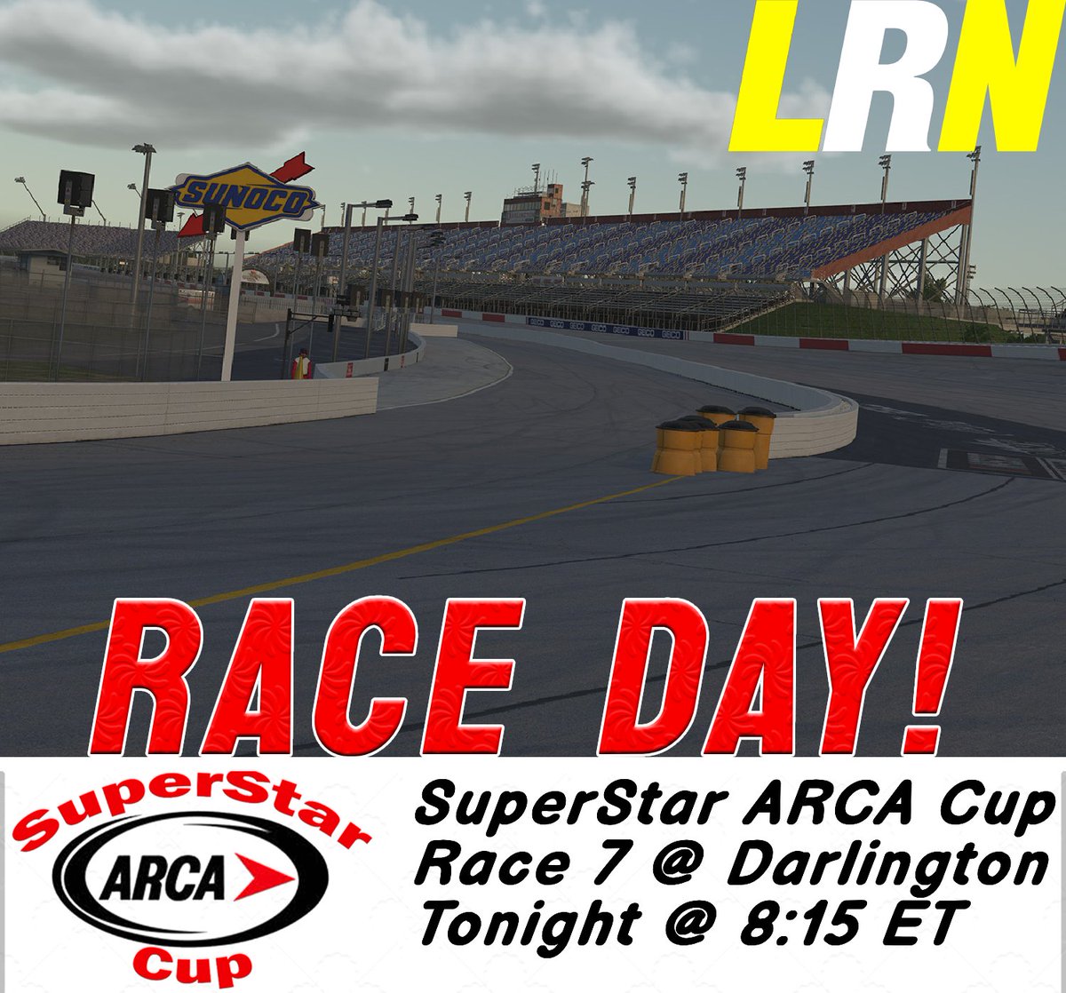 Join us for SuperStar Arca Cup - Race #7 at Darlington!  
The action goes live at 8:15 ET / 5:15 PT!  
📺 Watch here: youtu.be/E85HVA73ydw 
📢 Race Deck Throwback 170
