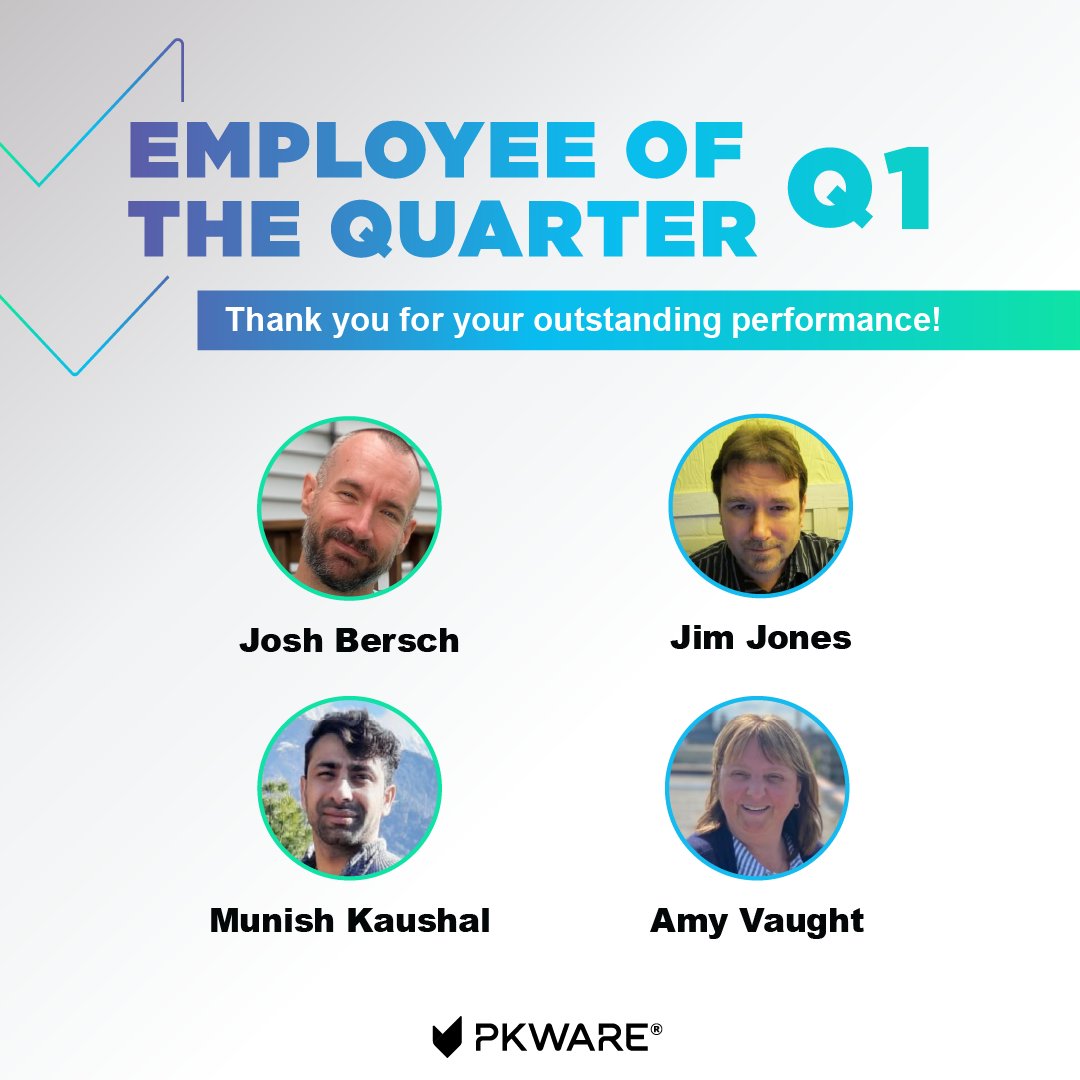 PKWARE's tweet image. Congratulations to all of our 2025 Q1 Employees of the Quarter. Thank you for your continued hard work and dedication!

Josh Bersch, James Jones, Munish Kaushal and Amy Vaught

#PKWARE #WinningTeam #ThankYou