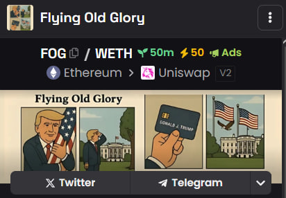 FlyingGloryETH's tweet photo. DEXTools UPDATED
DEX SCREENER BOOSTED / ADS LIVE 

https://t.co/5SHRjFO8Ho

GLORY AMERICA 🇺🇸 https://t.co/pTbqa3FTjW