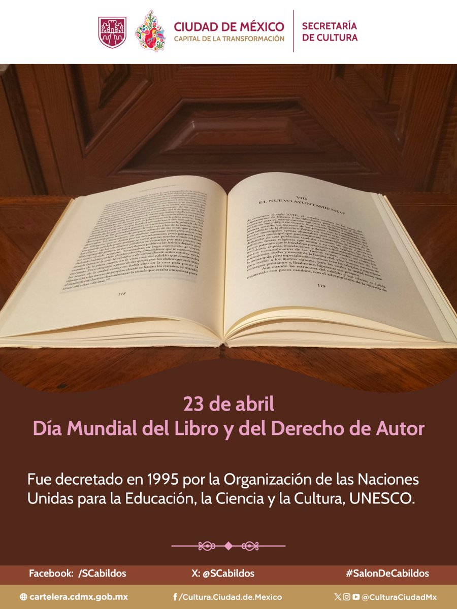 Hoy es el Día Mundial del Libro y del Derecho de Autor
#Efemérides 
#SalonDeCabildos