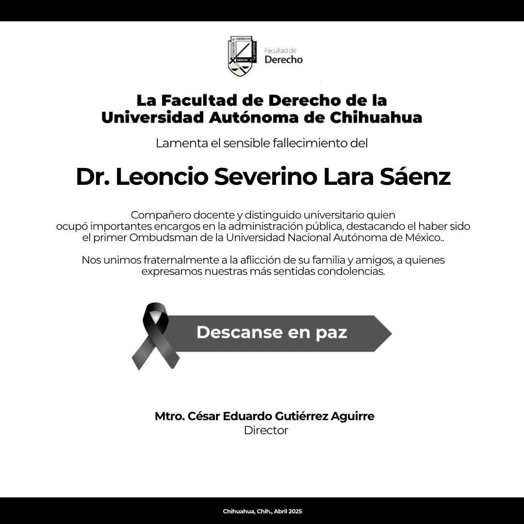 Lamento profundamente el fallecimiento de Don Leoncio Lara Sáenz, jurista destacado, ex alumno de mi padre en la <a href="/fd_uach/">Facultad De Derecho</a> Mi más sentido pésame a sus amigos y familiares!