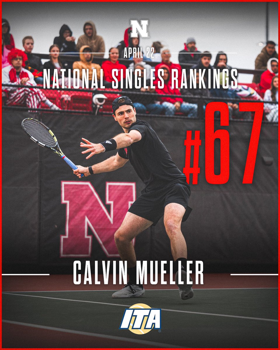 HuskerMTennis's tweet photo. Final rankings of the regular season 🔥

April 22nd National ITA Rankings:
📈 Team: #40 in the nation
📉 Doubles: #79 Johann/Shepp 
📉 Singles: #67 Calvin Mueller https://t.co/CX32wwNrNJ