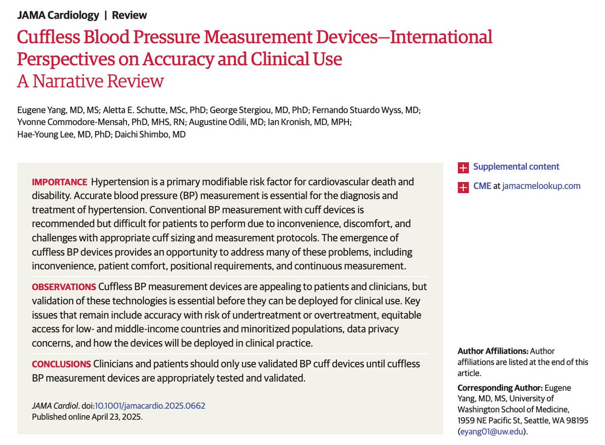 Eugene Yang (@dreugeneyang) on Twitter photo Excited to share our review on Cuffless BP Measurement Devices in <a href="/JAMACardio/">JAMA Cardiology</a> <a href="/DaichiShimbo/">Daichi Shimbo MD</a> <a href="/alta_schutte/">Prof Alta Schutte</a> <a href="/ycommodore/">Yvonne Commodore-Mensah, PhD, MHS, RN</a> <a href="/UWCardiology/">UW Cardiology</a>
jamanetwork.com/journals/jamac… Excited to share our review on Cuffless BP Measurement Devices in <a href="/JAMACardio/">JAMA Cardiology</a> <a href="/DaichiShimbo/">Daichi Shimbo MD</a> <a href="/alta_schutte/">Prof Alta Schutte</a> <a href="/ycommodore/">Yvonne Commodore-Mensah, PhD, MHS, RN</a> <a href="/UWCardiology/">UW Cardiology</a>
jamanetwork.com/journals/jamac…