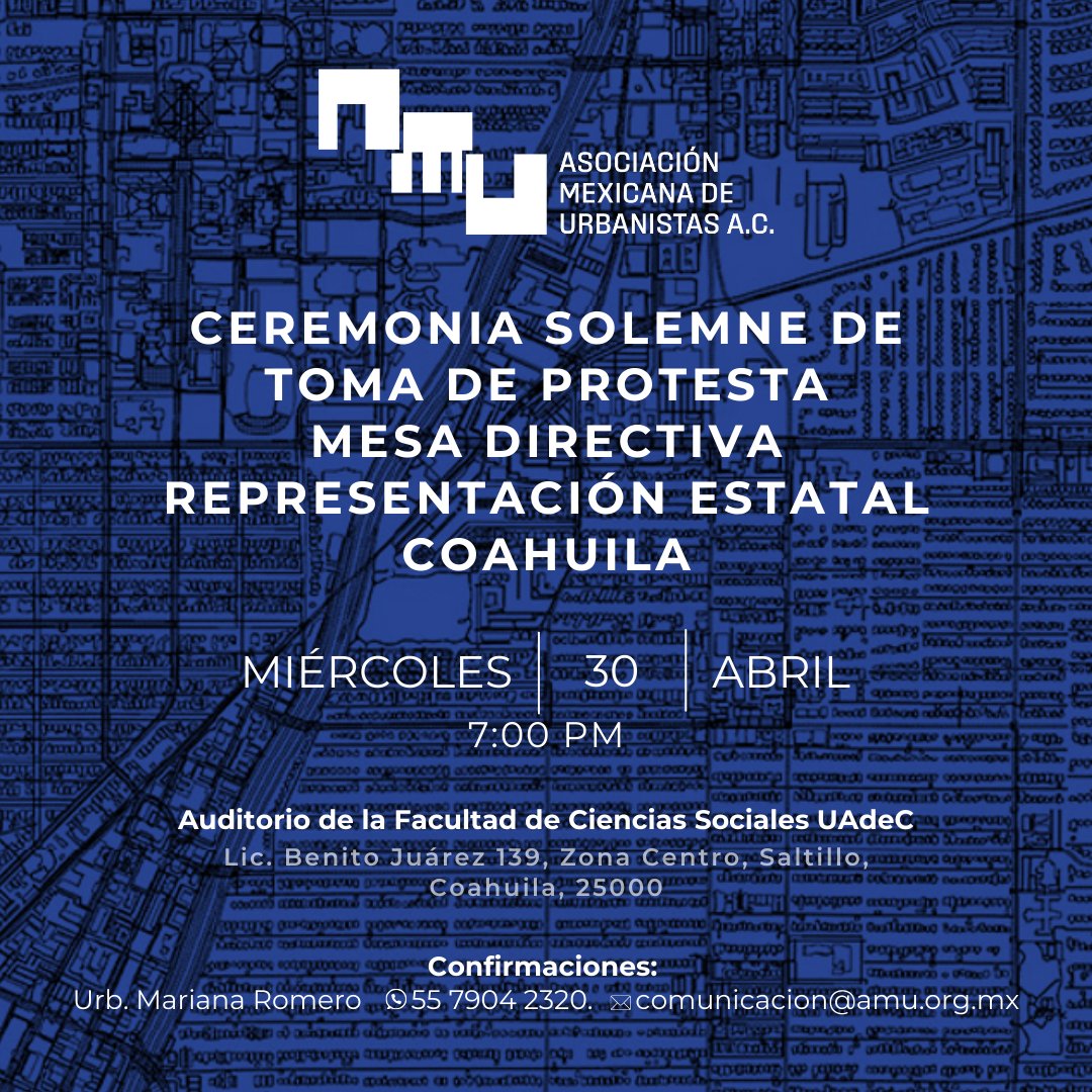📣 Acompáñanos a la Ceremonia de Toma de Protesta de la Representación Estatal Saltillo de la AMU.

🗓️ Mié. 30 de abril | 🕖 7:00 PM
📍Facultad de Ciencias Sociales UAdeC, Saltillo, Coah.