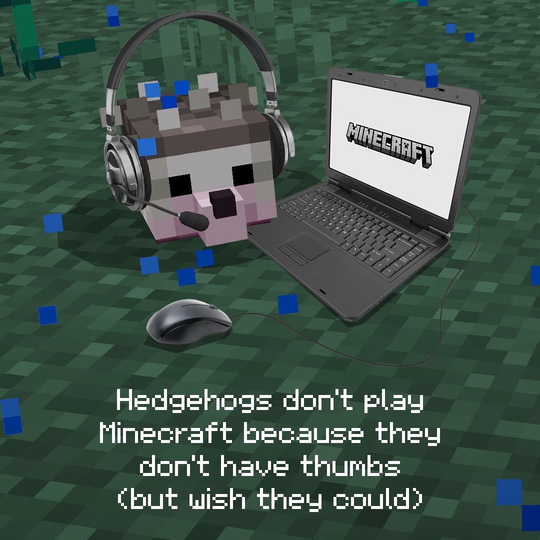 MinecraftMarket's tweet photo. Although hedgehogs can't play Minecraft, you can add them to your existing Minecraft worlds with the updated Naturalist 3.0 Add-on!

Now with 130+ animals, find new animals in forests, deserts, oceans, and more! Check out the Add-on and the rest of this month's Marketplace Pass and Realms Plus content: https://t.co/E0GgoVJ2XS
