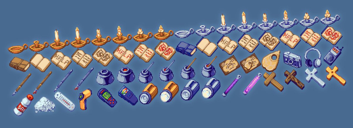 cazwolf's tweet photo. I started working on this last Halloween so that people could make some horror/ghost hunting games. At least people can use them for this year's Halloween now right😬
#pixelart #gamedev https://t.co/CsWwDSjUmW