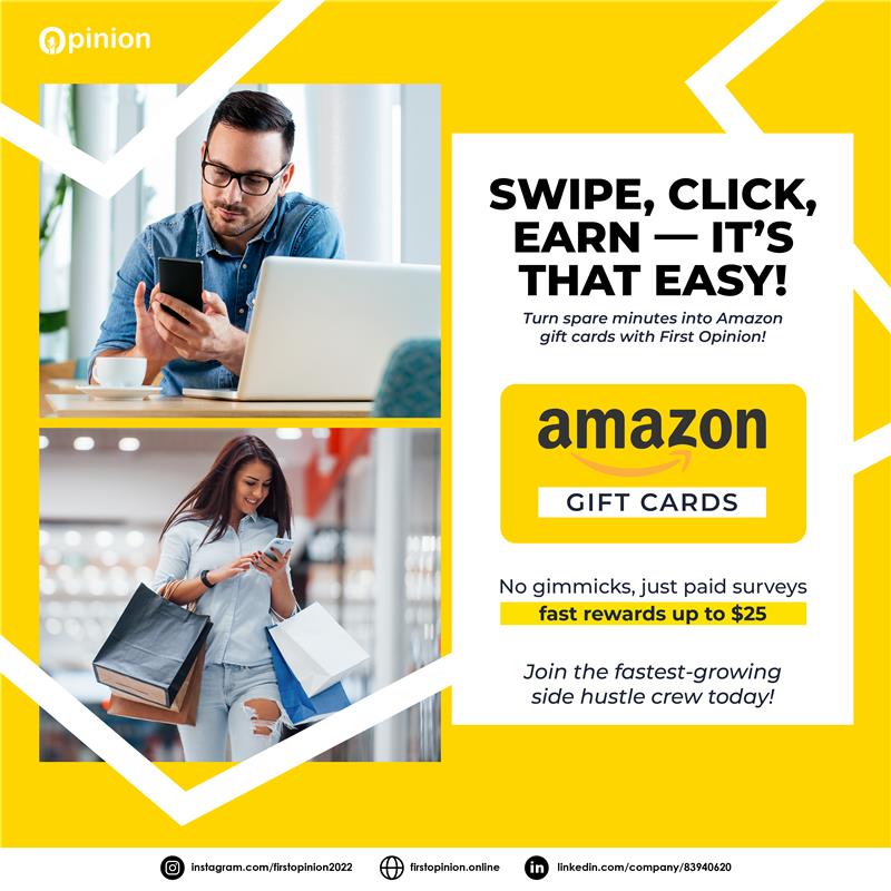 firstopinion21's tweet image. 💡Swipe, Click, Earn — It’s That Easy!
Turn spare minutes into Amazon gift cards with First Opinion! No gimmicks, just paid surveys and fast rewards up to $25.
Join now: firstopinion.online/Account/Index?…

#SideHustleGoals #EarnOnTheGo #AmazonHack #FirstOpinionPays #MoneyMoves #paidsurvey