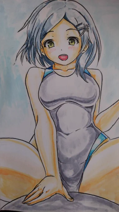 水着黒潮。久しぶりにカラーインク使ってみたけど色の作り方や塗り方忘れてた…そのうち再挑戦してみます 