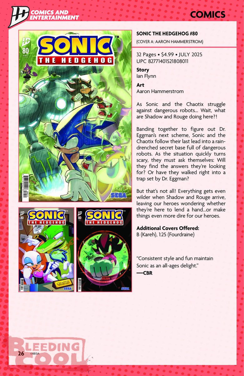 IDWSonicNews | Covering DC x Sonic! (@idwsonicnews) on Twitter photo The solicitations for Sonic the Hedgehog #80 dropped from <a href="/IDWPublishing/">IDW Publishing</a> & <a href="/bleedingcool/">Bleeding Cool</a>. Estimated to release in July.
Cover A: <a href="/virtanderson/">Aaron Hammerstrom</a>
Cover B: <a href="/hikariviny/">Kari 🌱🌷🌸</a>
Cover RI: <a href="/Loopyyylupe/">Nathalie F</a>
#IDWSonic The solicitations for Sonic the Hedgehog #80 dropped from <a href="/IDWPublishing/">IDW Publishing</a> & <a href="/bleedingcool/">Bleeding Cool</a>. Estimated to release in July.
Cover A: <a href="/virtanderson/">Aaron Hammerstrom</a>
Cover B: <a href="/hikariviny/">Kari 🌱🌷🌸</a>
Cover RI: <a href="/Loopyyylupe/">Nathalie F</a>
#IDWSonic