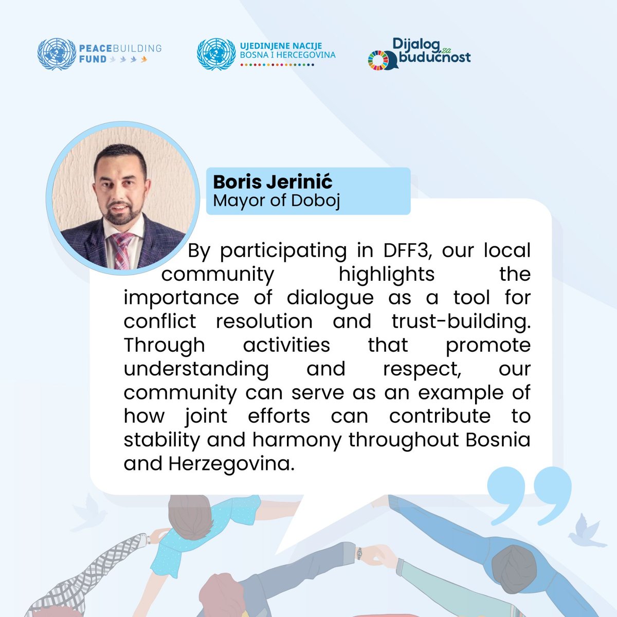 United Nations BiH (@un_bih) on Twitter photo 📣 #LocalPerspectives from Doboj!
Mayor Jerinić stresses that Doboj is proud to partner with #DFF3 and contribute to dialogue & trust-building—setting an example for communities across 🇧🇦.
🕊️ <a href="/UNPeacebuilding/">United Nations Peacebuilding</a> <a href="/UNDPBiH/">UNDP in Bosnia and Herzegovina</a> <a href="/UNICEFBiH/">UNICEF BiH</a> <a href="/UNESCOVenice/">UNESCO Venice Office</a> 📣 #LocalPerspectives from Doboj!
Mayor Jerinić stresses that Doboj is proud to partner with #DFF3 and contribute to dialogue & trust-building—setting an example for communities across 🇧🇦.
🕊️ <a href="/UNPeacebuilding/">United Nations Peacebuilding</a> <a href="/UNDPBiH/">UNDP in Bosnia and Herzegovina</a> <a href="/UNICEFBiH/">UNICEF BiH</a> <a href="/UNESCOVenice/">UNESCO Venice Office</a>
