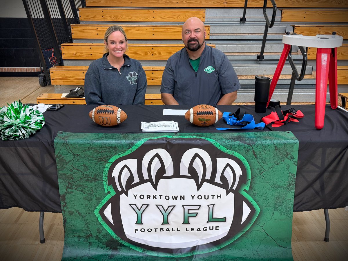 Make sure to stop by our booth when you are at Yorktown Kindergarten Round-Up. Learn more about our flag football and cheerleading programs and how your child can get involved. #BuildingTigers