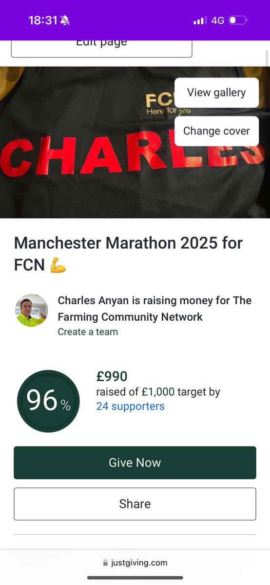 charles anyan Ⓜ️ (@charlesanyan) on Twitter photo Delighted to be so close to my fundraising target for <a href="/FCNcharity/">The Farming Community Network</a> 3 days out from the Marathon.
Many many thanks to all who have donated, it’s much appreciated 👍
justgiving.com/page/charles-a… Delighted to be so close to my fundraising target for <a href="/FCNcharity/">The Farming Community Network</a> 3 days out from the Marathon.
Many many thanks to all who have donated, it’s much appreciated 👍
justgiving.com/page/charles-a…
