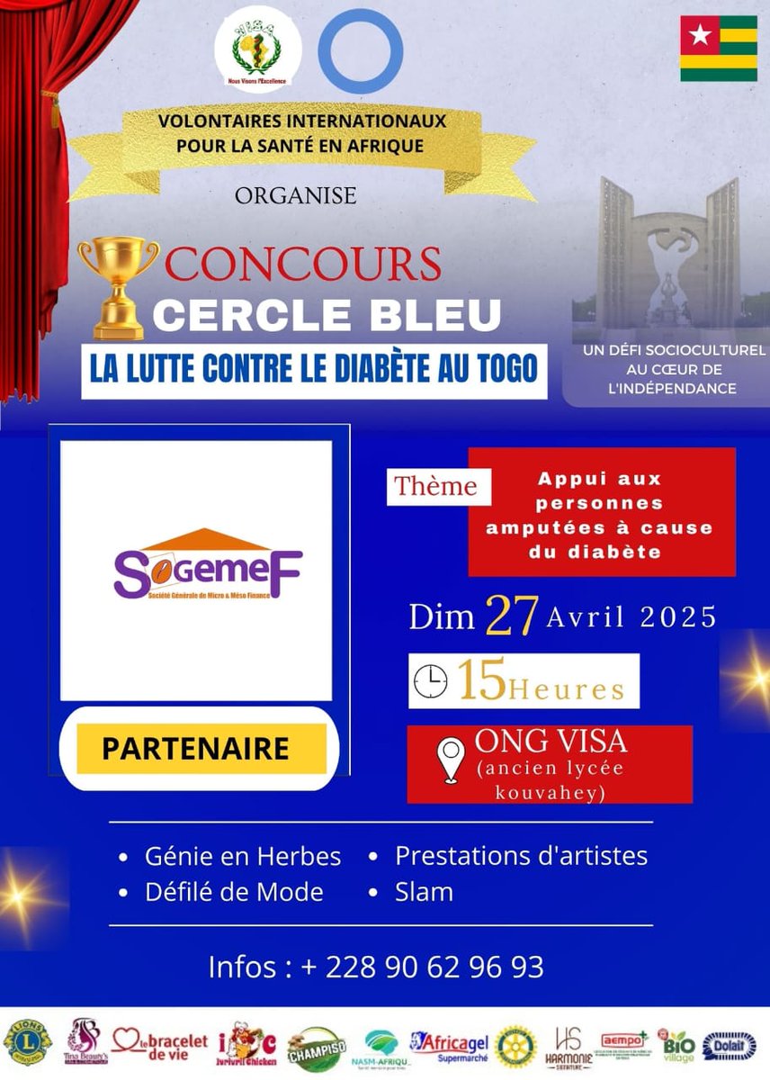 Le Cercle Bleu vous donne rendez-vous !

Dans le cadre de la lutte contre le diabète au Togo, les Volontaires Internationaux pour la Santé en Afrique vous invitent à un concours socioculturel engagé.