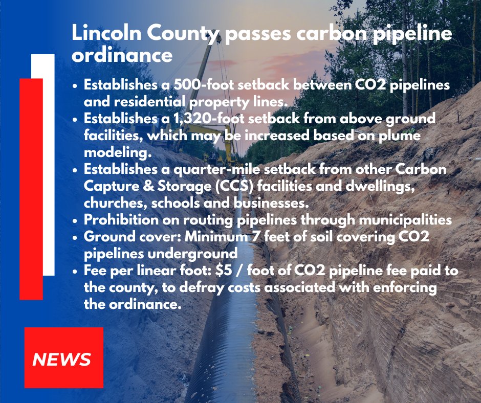 More great news for #localcontrol - Lincoln County passes strong #CO2 #pipeline ordinance pipelinefighters.org/news/lincoln-c…