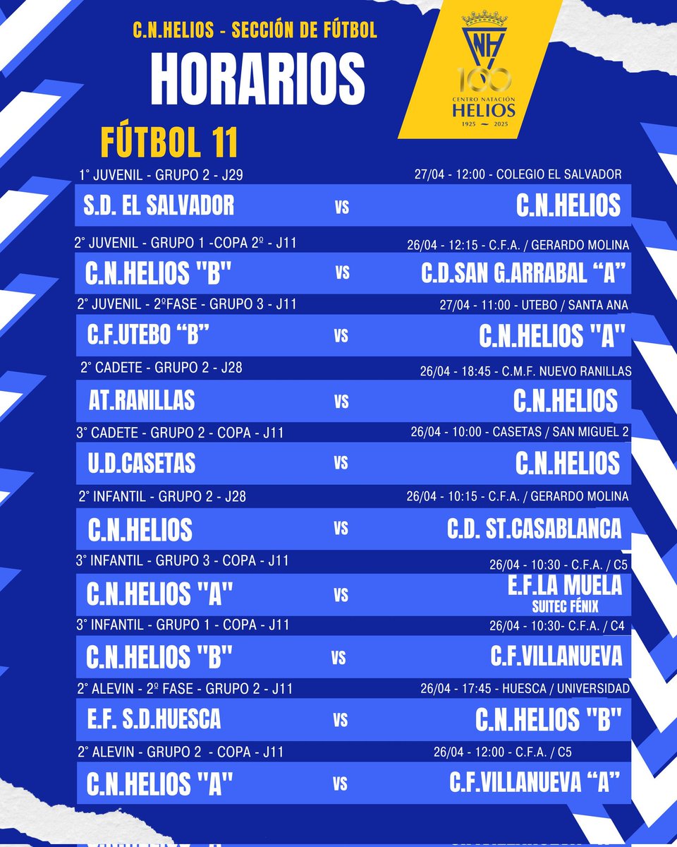 CNHeliosFutbol's tweet photo. ¡Ya están aquí los horarios de nuestros equipos para este fin de semana! Mucha suerte azules #GoBlues ⚪🔵💪🏼

@cnhelios https://t.co/Iaxytgfcf8