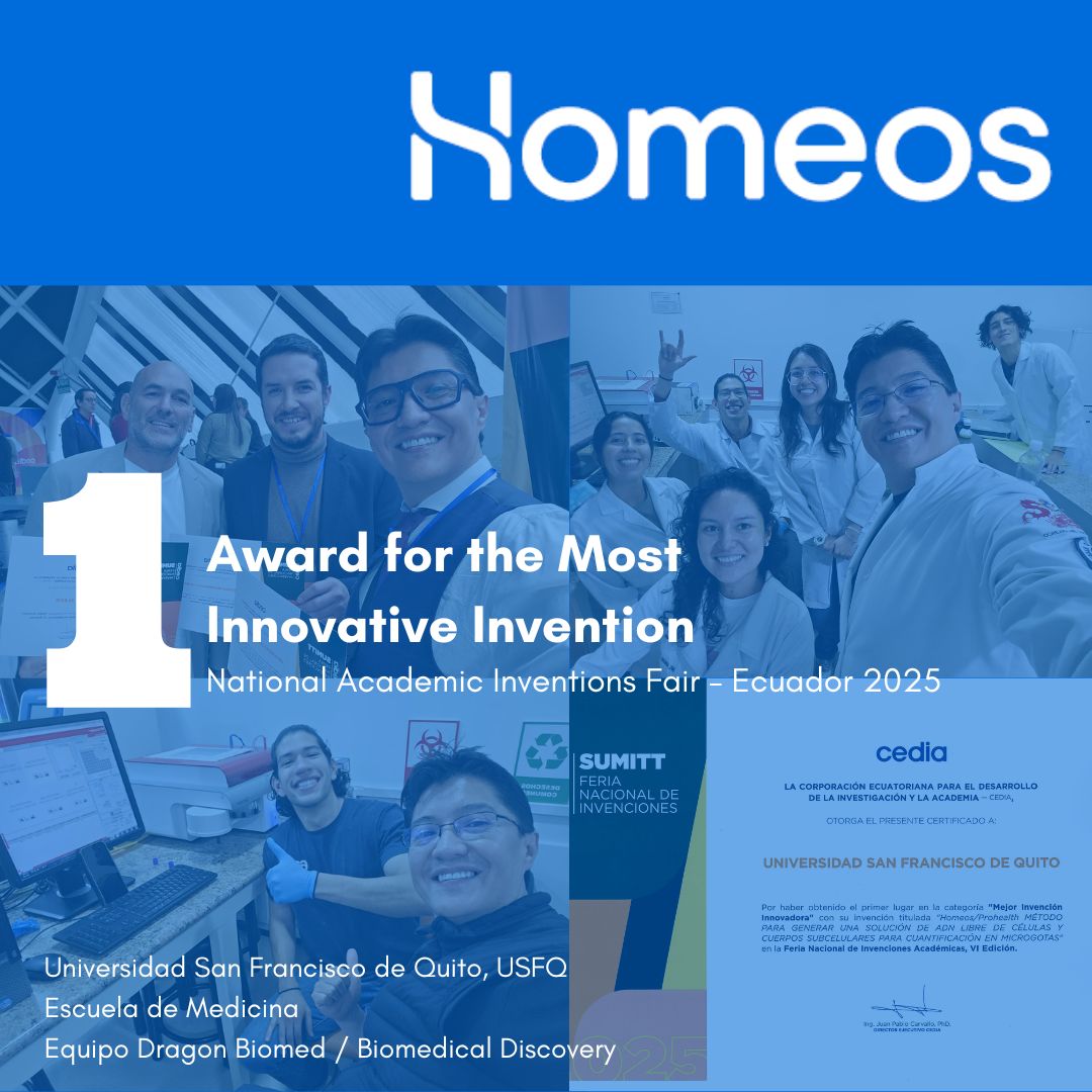 CaicedoLab's tweet image. 🎉 The first wellness biomarker from #Homeos – @USFQ_Ecuador just won the Best Innovation Award at @CEDIAec National Innovation Fair!

🧬 After six years of investigating how cells respond to diverse stressors and the bioactive factors they release, we developed a tool that is…