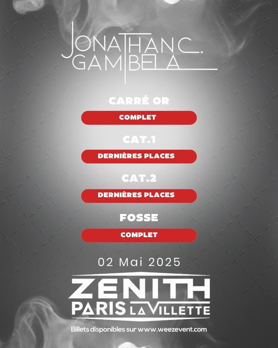 🚨Les billets en fosse sont également épuisés
Si tu hésitais encore c’est LE moment de te décider 🔥
| En Route Vers Le Zénith De Paris 
| THE PLACE TO BE 🔥 | RDV le 2 mai |
•‼️LES TOUTES DERNIÈRES PLACES DISPONIBLES ‼️ Lien de billetterie : my.weezevent.com/jonathan-c-gam…