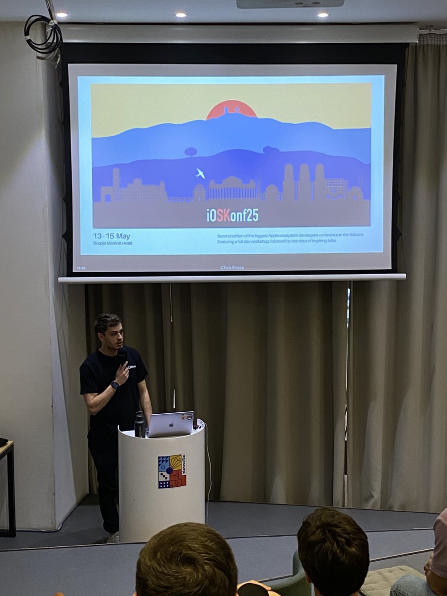 karrovv's tweet photo. Last Wednesday in @netaville , I had the honour of hosting @cocoaheadsmk  Meetup #18 .
In front of 30+ attendees, @nikle22  delivered a pre-premiere of his talk "Chats in the Sky!", 
and I took the opportunity to present the detailed agenda and some exciting updates for @iOSKonf. https://t.co/pxXmCOYXGq