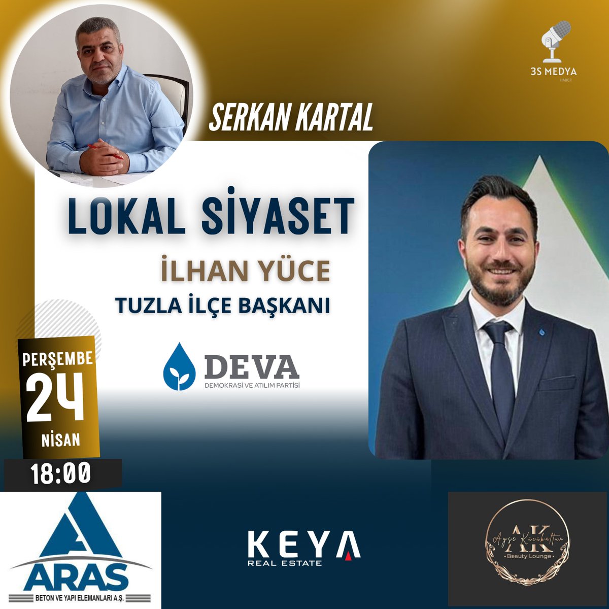 Yarın Saat 18:00 'de DEVA #İstanbul #Tuzla İlçe Başkanı Sn.İlhanYÜCE (<a href="/ilhanyuceee/">İlhan YÜCE</a> )  #LokalSiyaset programında Canlı Yayında olacaktır. 
📍Serkan Kartal 'ın hazırlayıp sunduğu yayında,
 #Gündeme dair konular  hakkında sorularınızı sosyal medya hesaplarımızdan