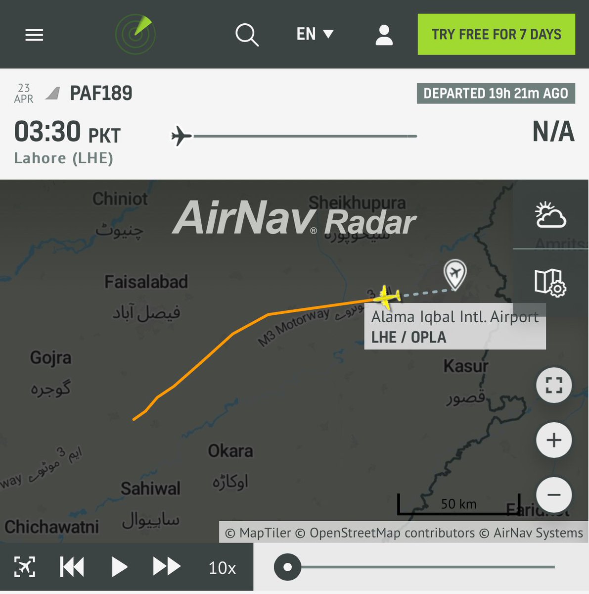 anshul1993's tweet photo. @REDBOXINDIA The flight went to Lahore and is now returning back. https://t.co/8aopcf9tXa