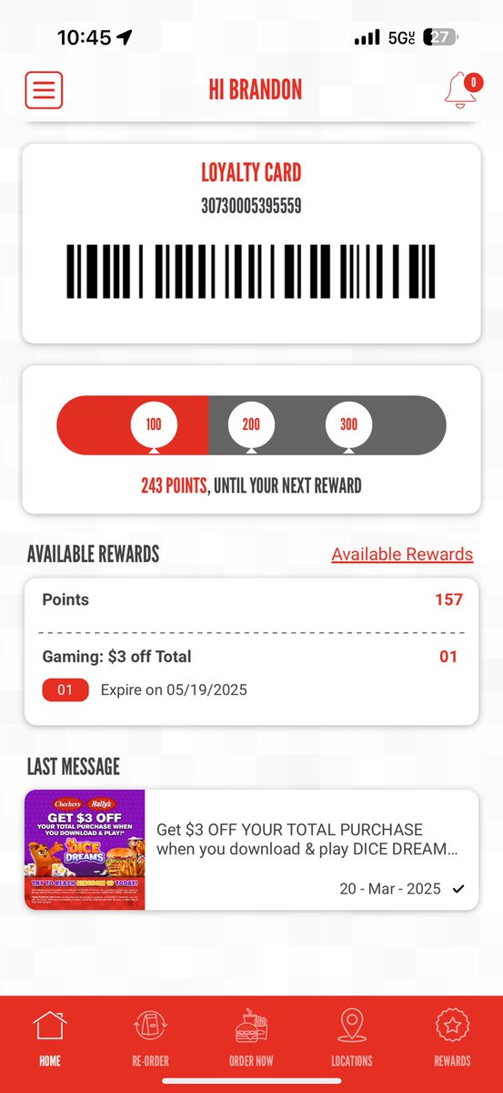 MeHasPowers's tweet photo. @CheckersRallys When I try to use the discount, it says reward unavailable when I go to checkout. https://t.co/X2f1QfbCZ0