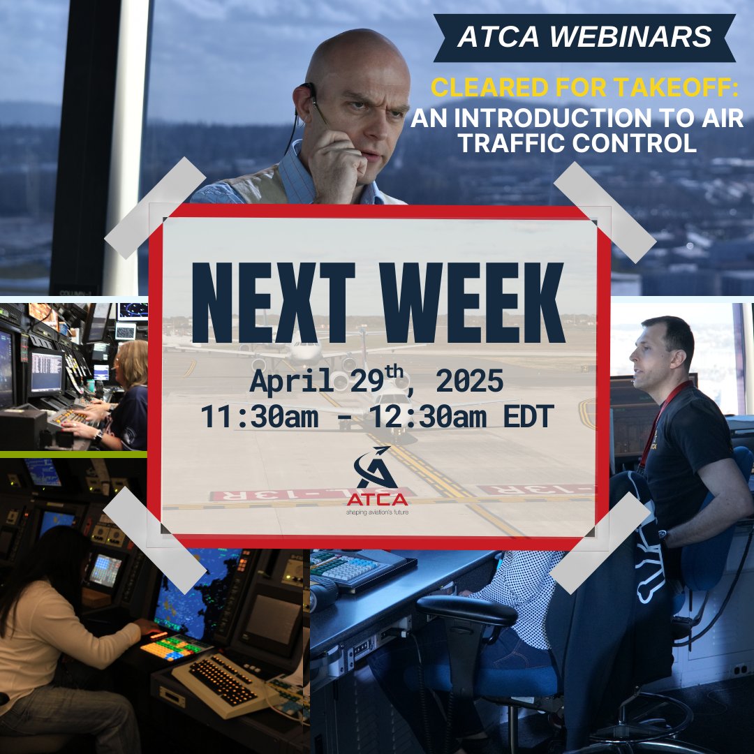 ATCA_now's tweet image. Curious about how planes stay safe in the sky?
Join ATCA’s FREE webinar: Cleared for Takeoff
🗓️ 4-29 ⏰ 11:30 a.m. - 12:30 p.m. EST
ATC pro Richard Kennington breaks it all down — roles, tools, and real-world ops.
atca.org/atca-webinar-s…
#Aviation #AirTrafficControl #Webinar