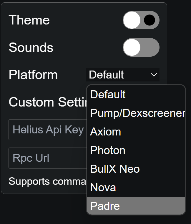 Trade on Padre directly from <a href="/kolscan/">kolscan</a> 

Make sure you set your preffered platform in settings
