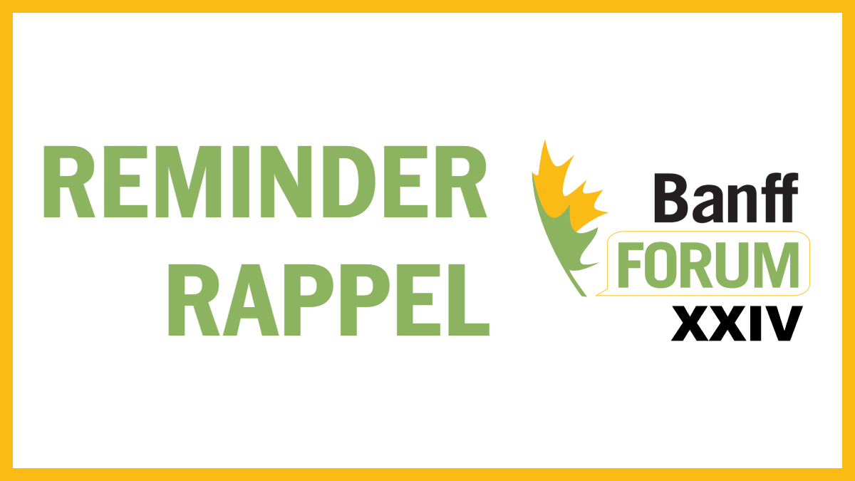REMINDER: The deadline for all applications and Expressions of Interest (EOI) to join us at the #BanffForumXXIV in #QuebecCity, #Quebec is Wednesday, April 30, 2025.

That means there is exactly 1 WEEK left to submit your application/EOI, so don't delay!

banffforum.ca/current-forum