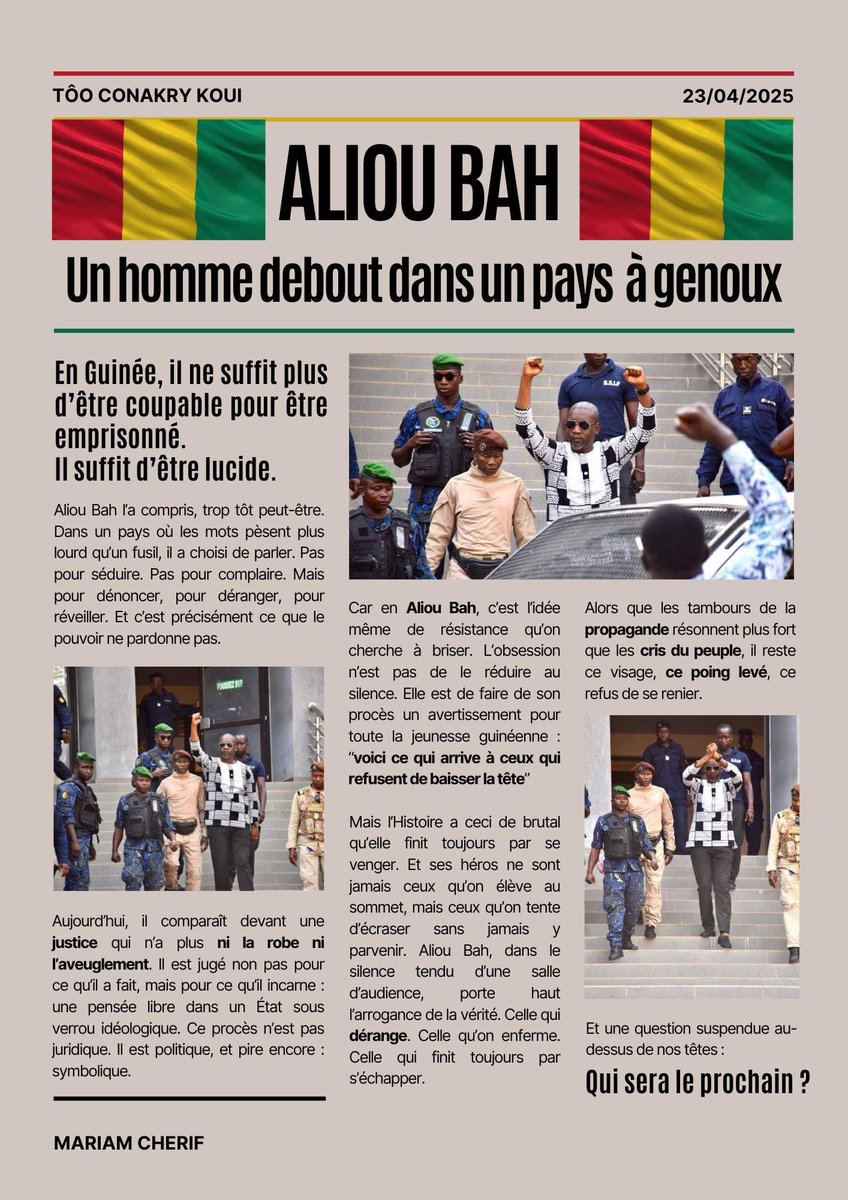 Aliou Bah , un homme debout dans un pays à genoux.