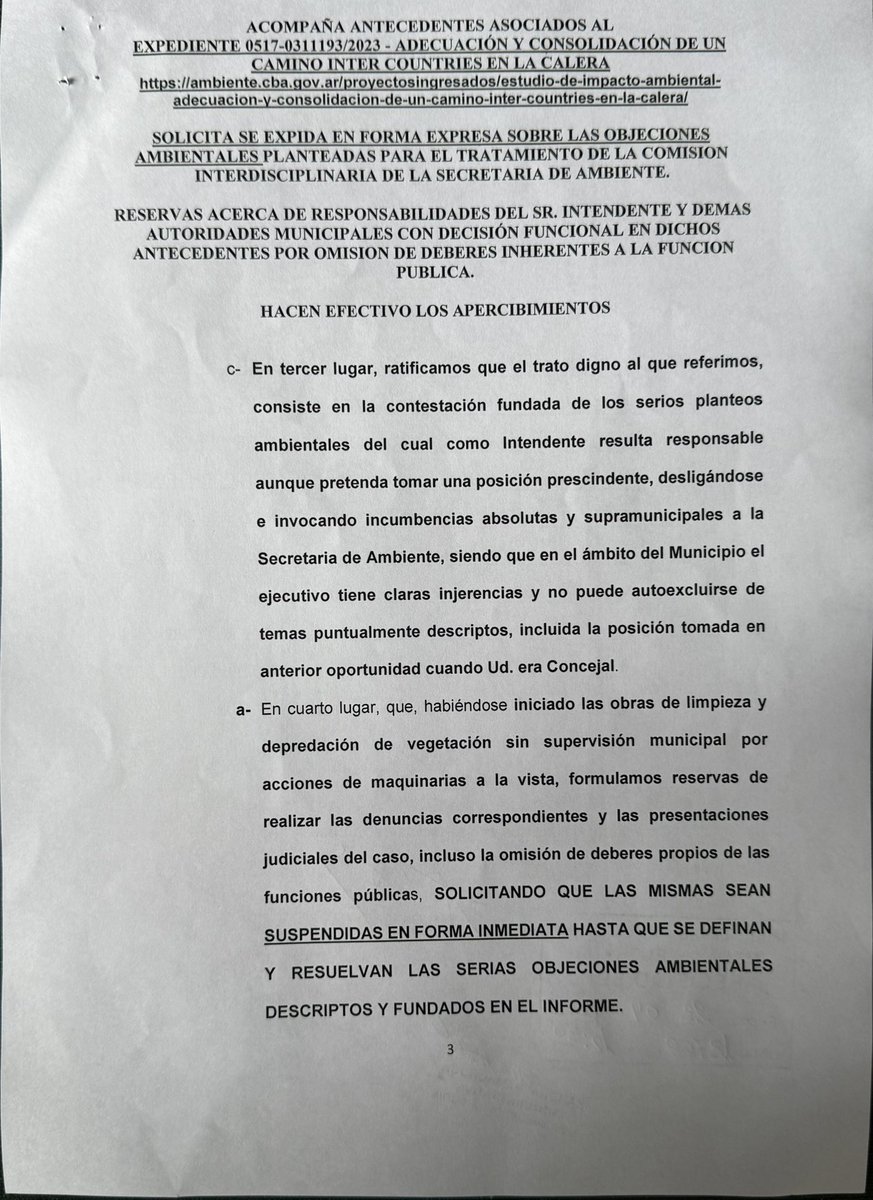 Warcalde's tweet photo. Presentamos nota a @RambaldiFer (La Calera) solicitando nos responda las objeciones técnicas vinculadas al impacto ambiental sobre Villa Warcalde y Alto Hermoso de la apertura del camino a La Deseada. Asimismo solicitamos la suspensión inmediata de las obras de apertura en curso. https://t.co/BhyfUkhqIV