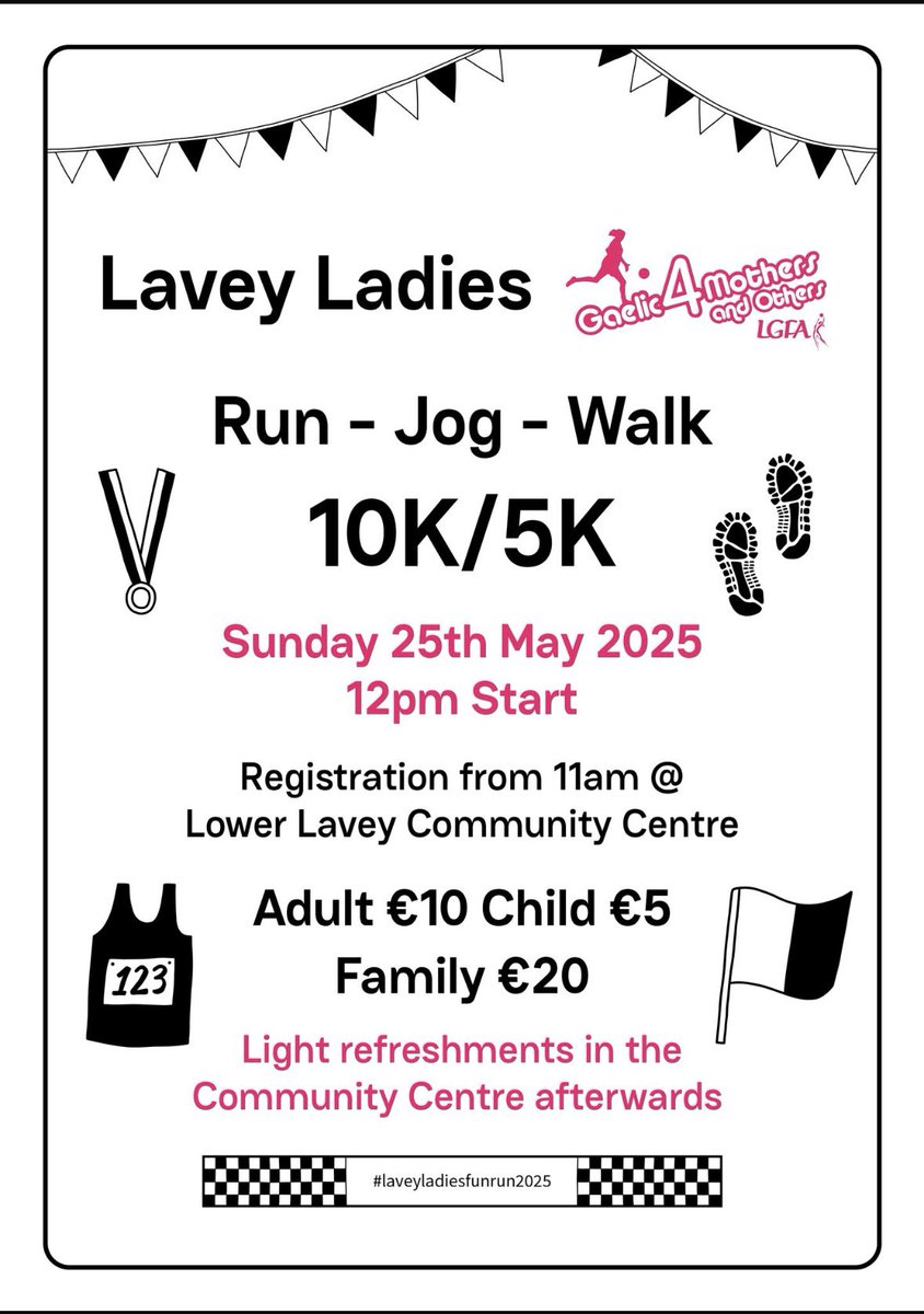 That time of year again folks🏃🏃‍♀️

Lavey Ladies fun run returns on the 25th of May, save the date and spread the word🏁