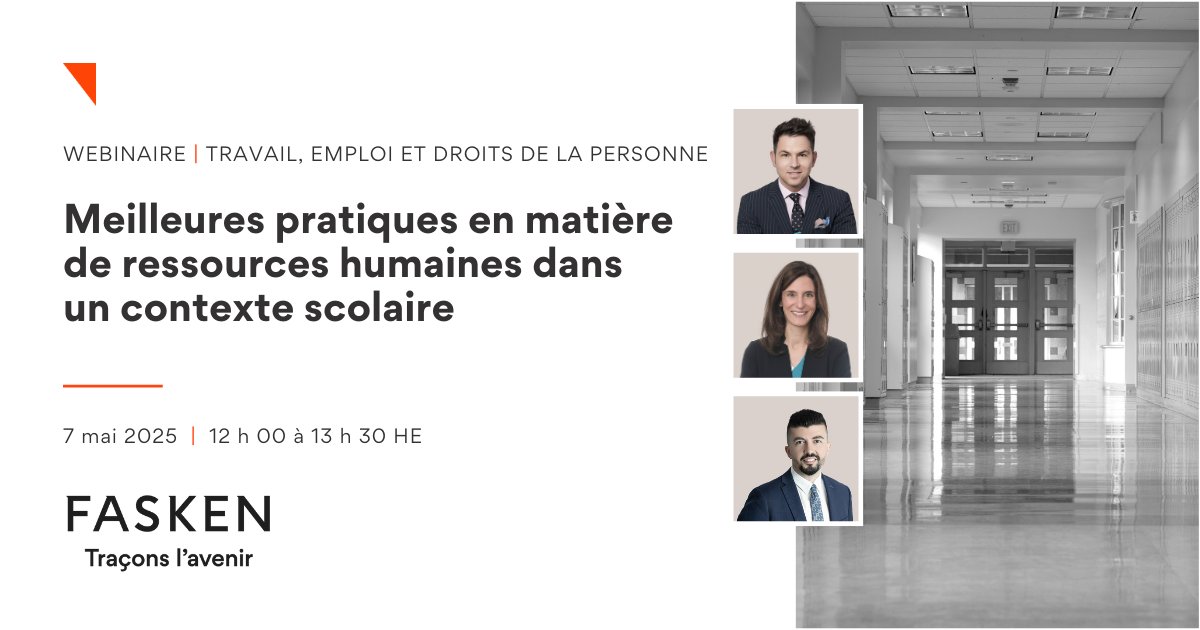 En se basant sur diverses décisions récentes en matière de RH, des membres de notre groupe Travail et emploi dégageront des stratégies pour gérer les questions de RH et de conformité juridique dans le secteur de l’éducation lors d’un webinaire le 7 mai. direc.to/nbBf