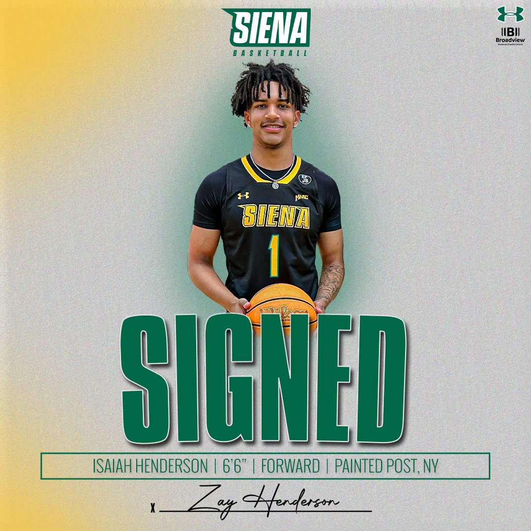 Siena Basketball (@sienambb) on Twitter photo 📝 SIGNED
Excited to officially welcome incoming freshman Isaiah Henderson, who was an All-NEPSAC selection while starring at Kimball Union (NH)
Welcome to <a href="/SienaCollege/">Siena College</a>, <a href="/zay_henderson2/">Isaiah Henderson</a>!
📰 t.ly/EebdG
#MarchOn x #SienaSaints x #MAACHoops x #NCAAM 📝 SIGNED
Excited to officially welcome incoming freshman Isaiah Henderson, who was an All-NEPSAC selection while starring at Kimball Union (NH)
Welcome to <a href="/SienaCollege/">Siena College</a>, <a href="/zay_henderson2/">Isaiah Henderson</a>!
📰 t.ly/EebdG
#MarchOn x #SienaSaints x #MAACHoops x #NCAAM