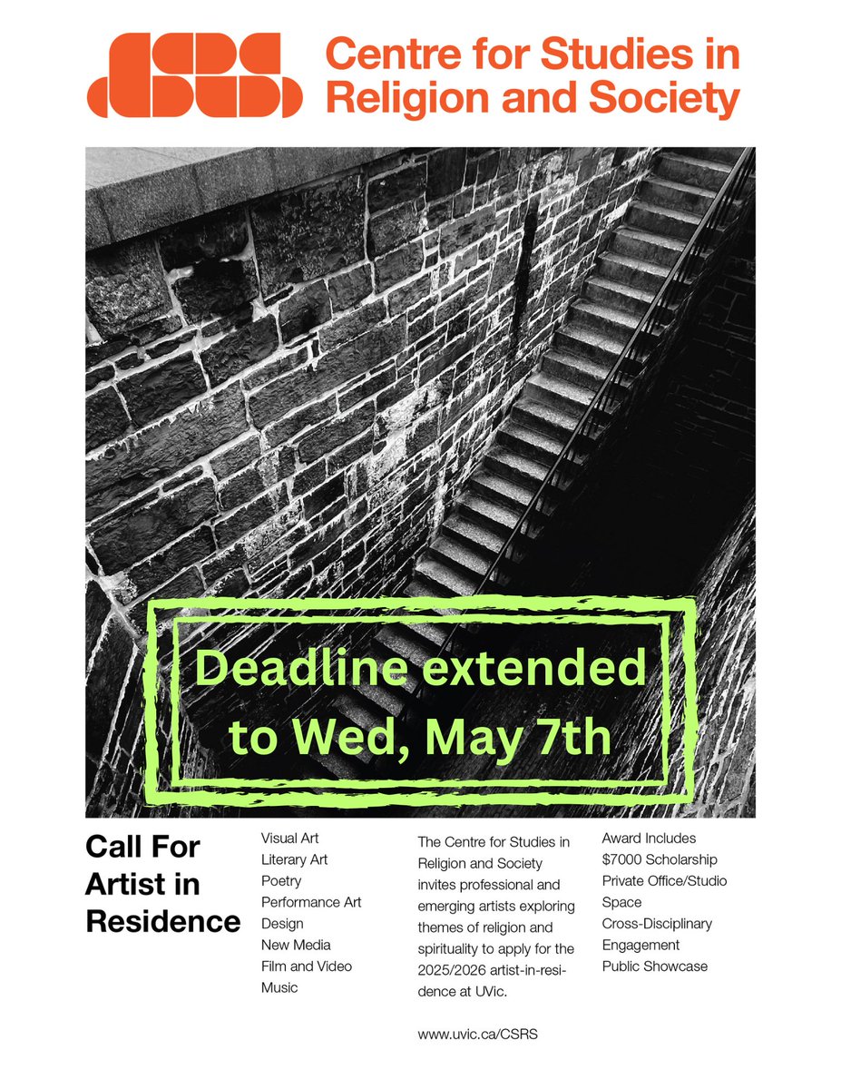 Update: the CSRS Artist-in-Residence application deadline has been extended to May 7th. Join us! <a href="/uvic_finearts/">UVic Fine Arts</a> <a href="/VictoriaArtBath/">Victoria Art Gallery</a>