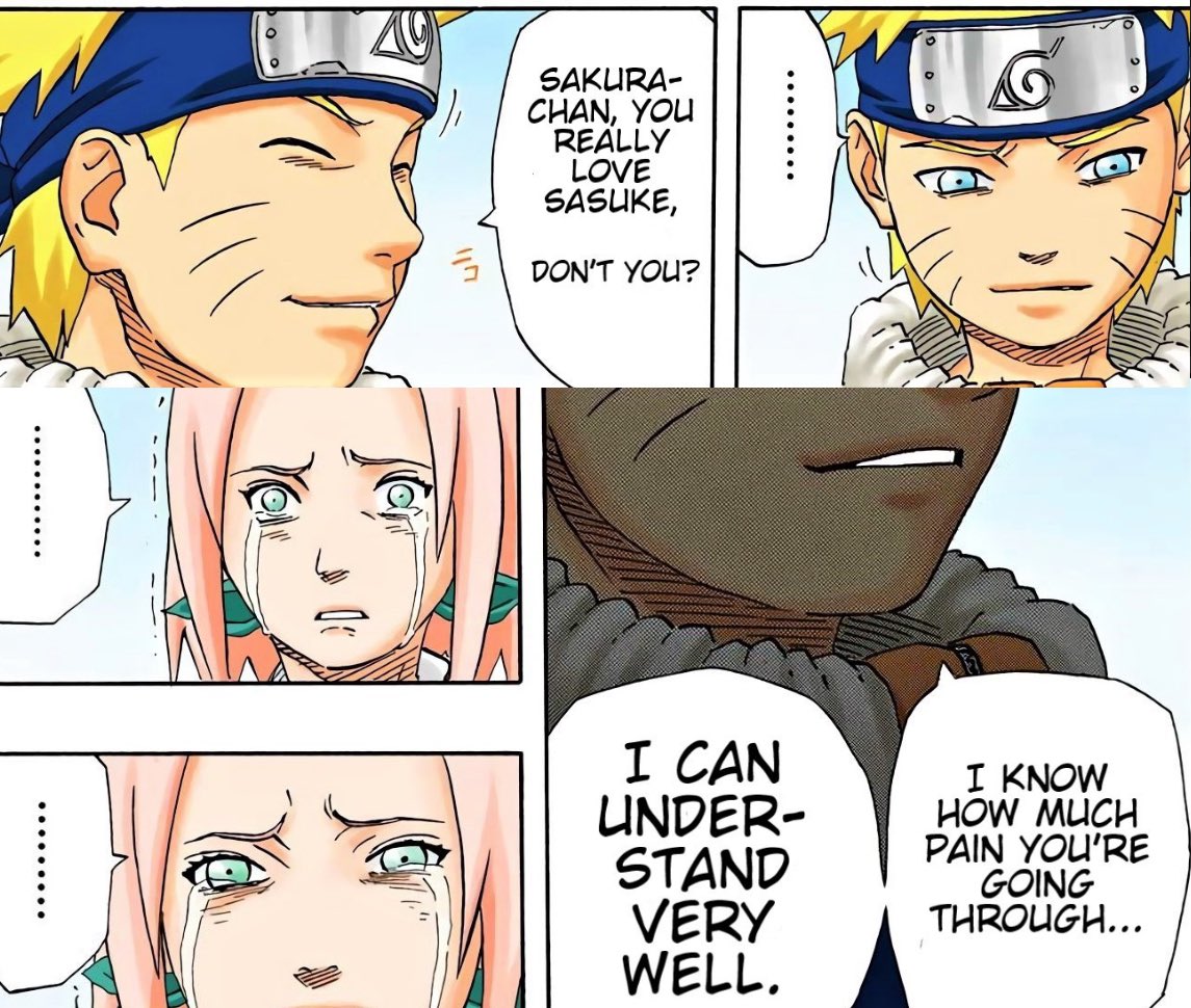 i think naruto was able to understand romantic love through sakura and not because of his "crush" for her. naruto understood because sakura loved sasuke the same way he loved him.
